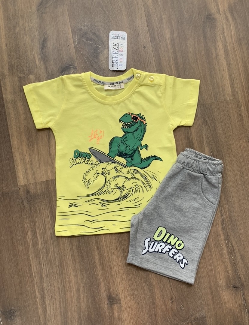 Komplet: T-shirt Dinozaur i Szare Spodenki Breeze