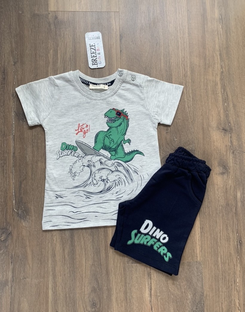 Komplet: T-shirt Dinozaur i Granatowe Spodenki Breeze