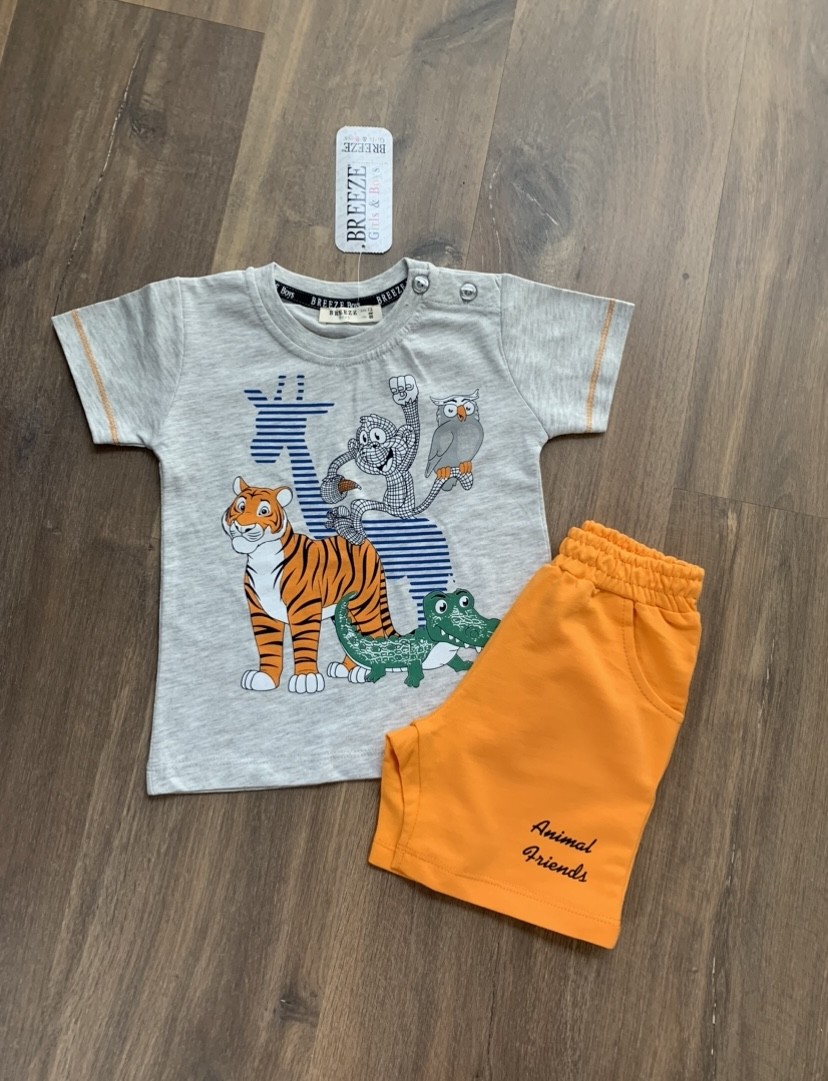 Komplet: T-shirt Zwierzaki i Pomarańczowe Spodenki Breeze