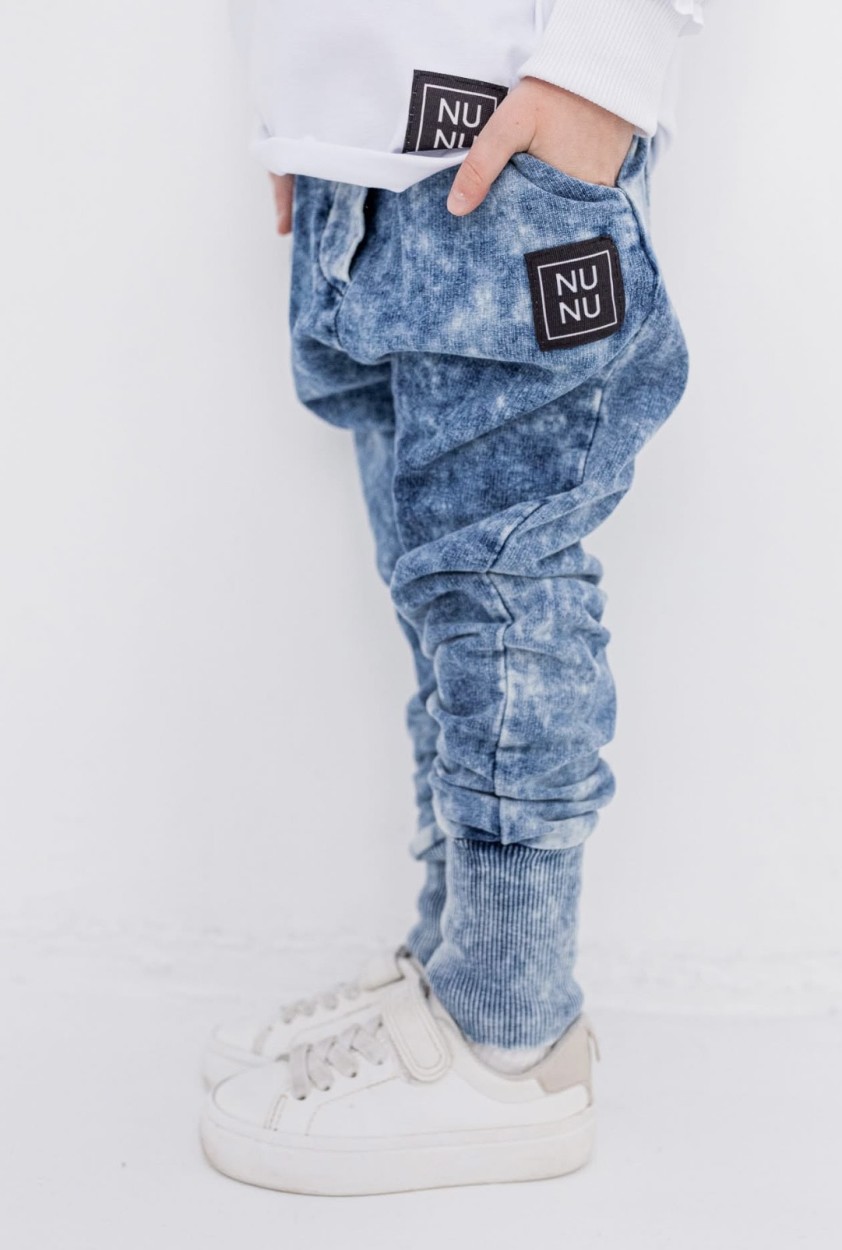 Wygodne Spodnie NUNU batik slim -niebieskie